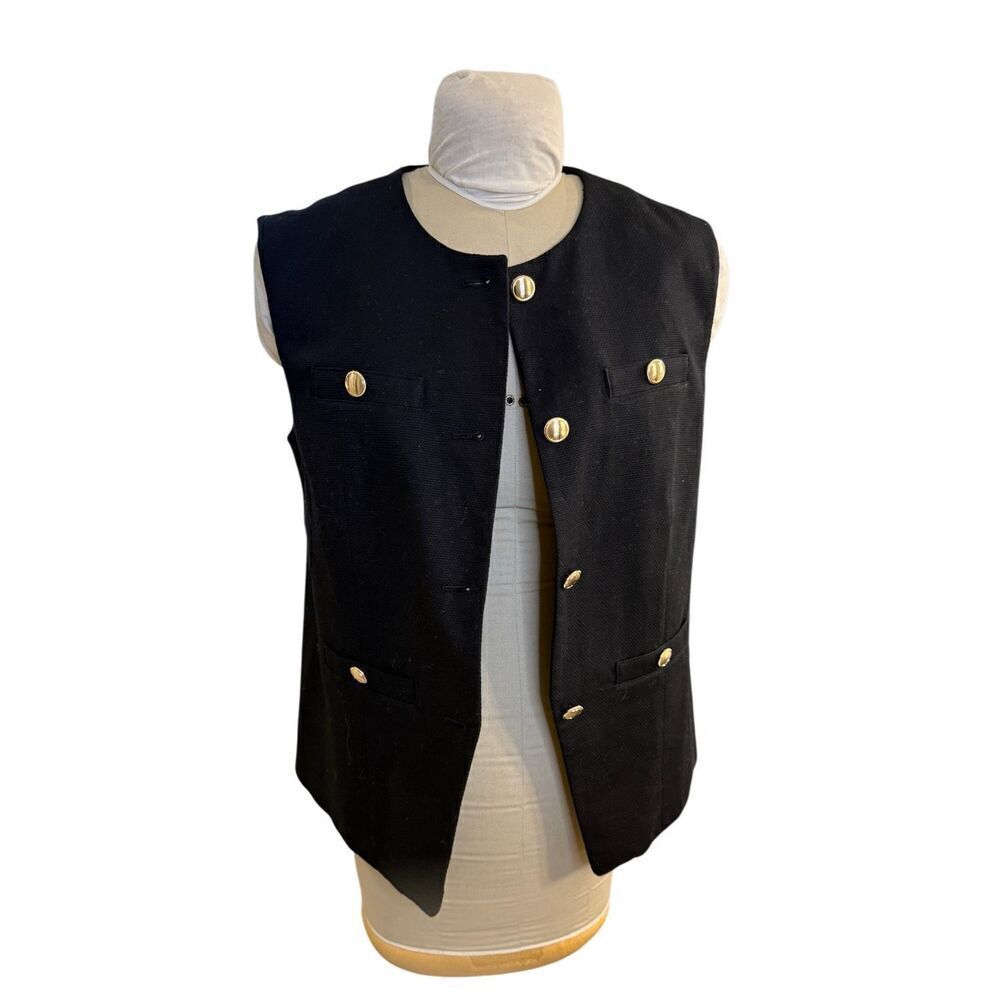 NWOT Talbots Textured Vest Sz. 10P Black Gold Buttons Sleeveless Long - Picture 5 of 12